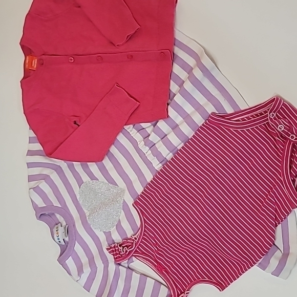 5/$30 ROCOCO Knit Heart Dress+ JOE FRESH cardigan + CARTER'S Striped Bod… - Picture 1 of 5
